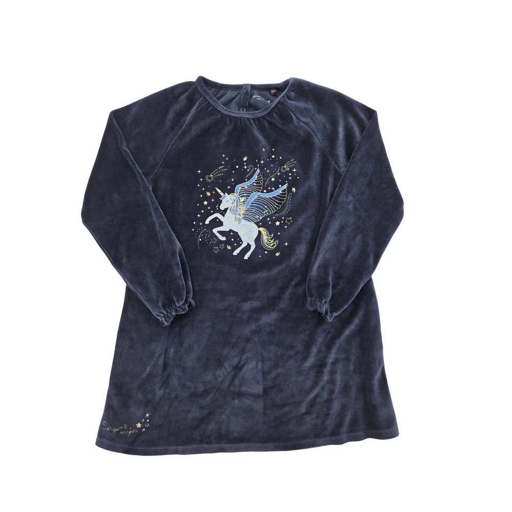 Sergent Major Girls Navy Blue Velour Unicorn Star Dress Size 9 Years 134cm